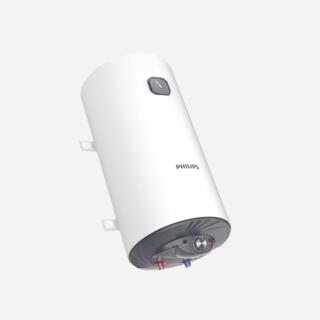 Электрический водонагреватель Philips цилиндрической формы с панелью управления и креплениями для настенного монтажа.