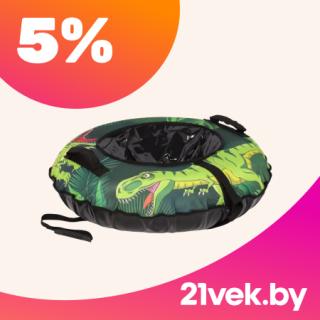 Тюбинг для катания на снегу с зелёным рисунком динозавра