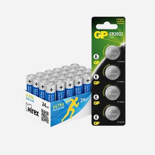 Набор батареек Mirex AA и литиевых таблеток GP CR2032 в оригинальной заводской упаковке