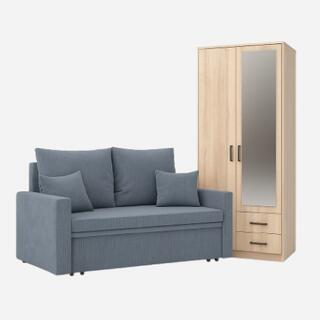 Компактный диван и шкаф с зеркалом для спальни или гостиной
