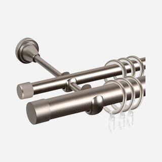 Двойной металлический карниз для штор с декоративными наконечниками и кольцами для крепления ткани