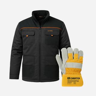 Рабочая куртка и защитные перчатки Сибртех для профессиональных строительных и хозяйственных работ