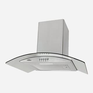 Кухонная вытяжка из нержавеющей стали с изогнутым стеклянным козырьком и панелью управления