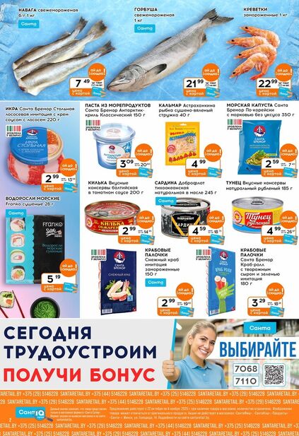 Листовка магазина Санта с товарами по акции и скидками с 22 октября по 4 ноября
