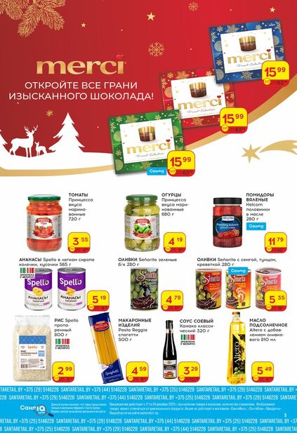 Листовка магазина Санта с товарами по акции и скидками с 17 по 31 декабря