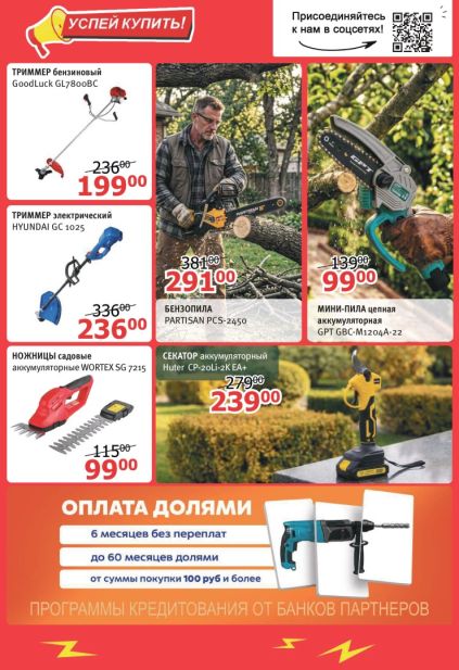 MILE: садовая техника с бензиновым триммером GoodLuck, электотриммером Hyundai, бензопилой Partisan и секатором Huter.