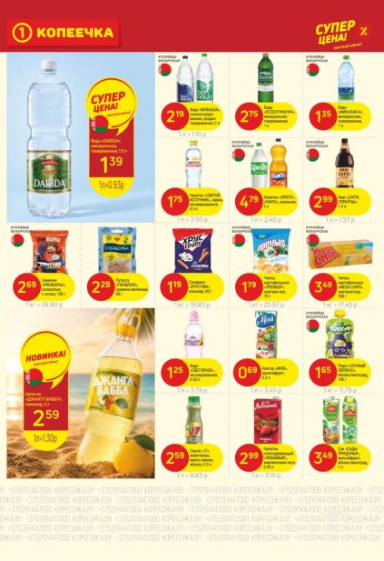 Копеечка: напитки и снеки с водой Darida и Bonaqua, Sprite, Fanta, квасом «Хатні», семечками и чипсами.