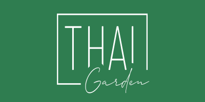 Логотип Thai Garden на зелёном фоне.