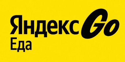 Логотип Яндекс Go Еда на жёлтом фоне.