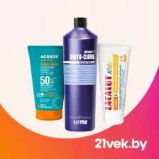 Солнцезащитный крем SPF 50, шампунь KayPro Botu-Cure и детская зубная паста Lacalut Kids.
