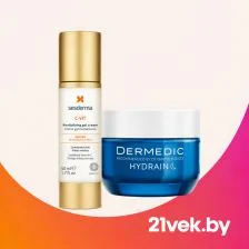 Средство Sesderma C-Vit и крем Dermedic Hydrain3 на светлом фоне.