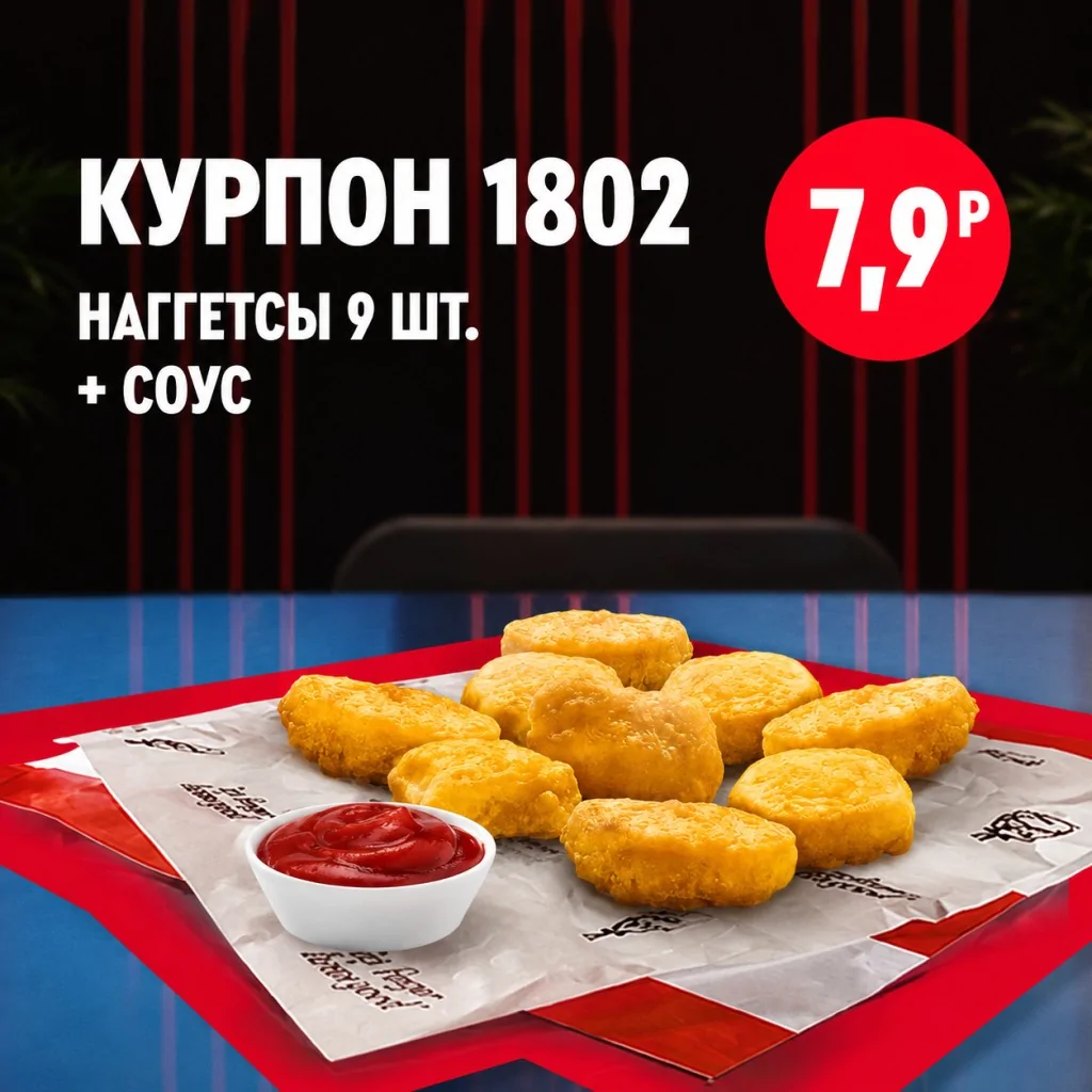 KFC: девять наггетсов с соусом.