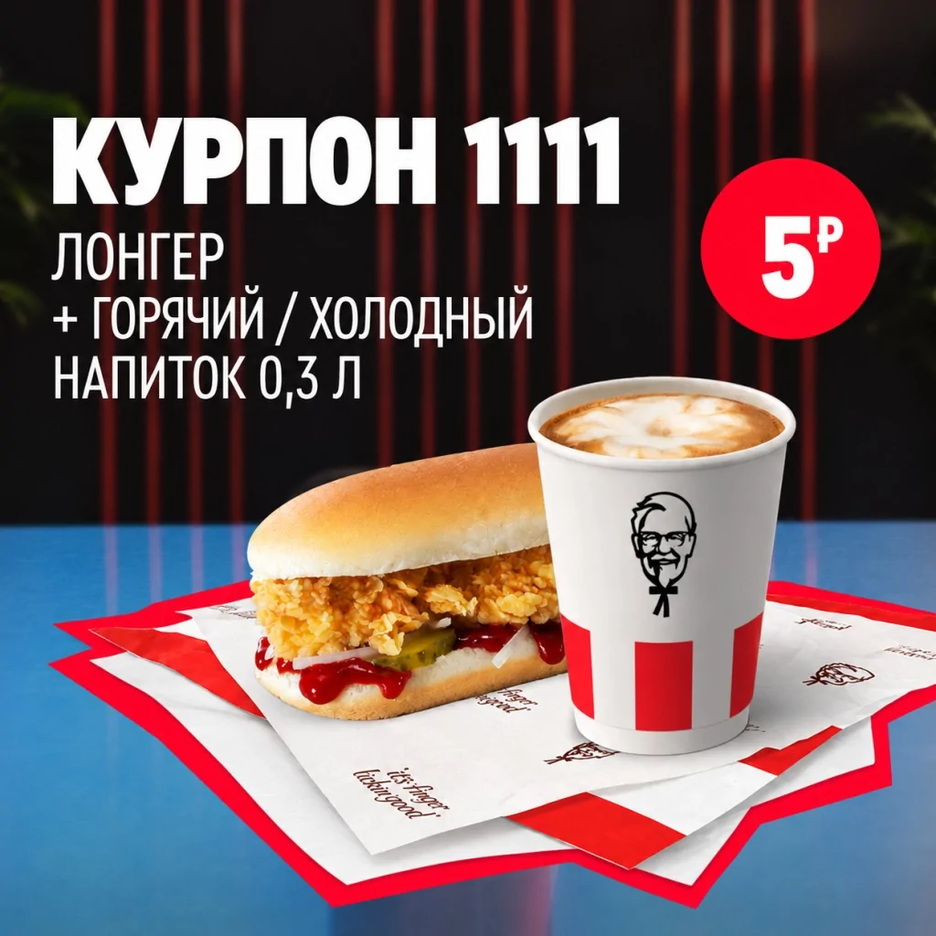 KFC: Лонгер и горячий напиток 0.3 л.