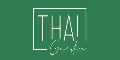 Логотип Thai Garden на зелёном фоне.