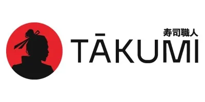 Логотип TAKUMI с силуэтом повара и японскими иероглифами.