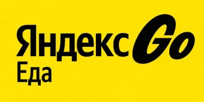 Логотип Яндекс Go Еда на жёлтом фоне.